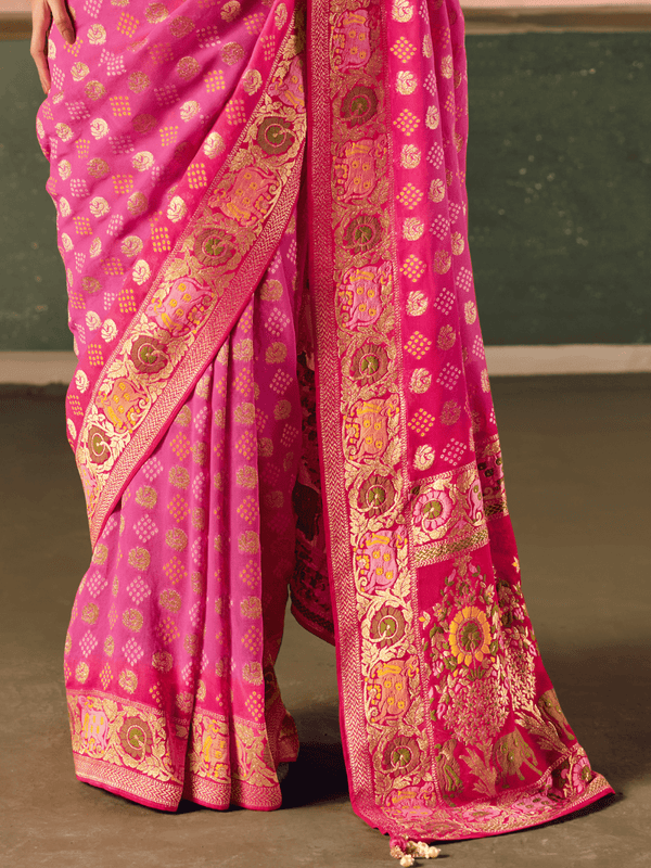 Magenta Bandhani Patola Silk Saree