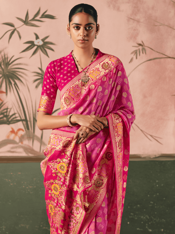 Magenta Bandhani Patola Silk Saree