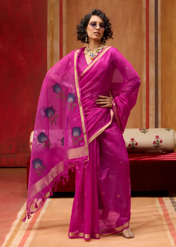 Magenta Pink Cotton Silk Saree