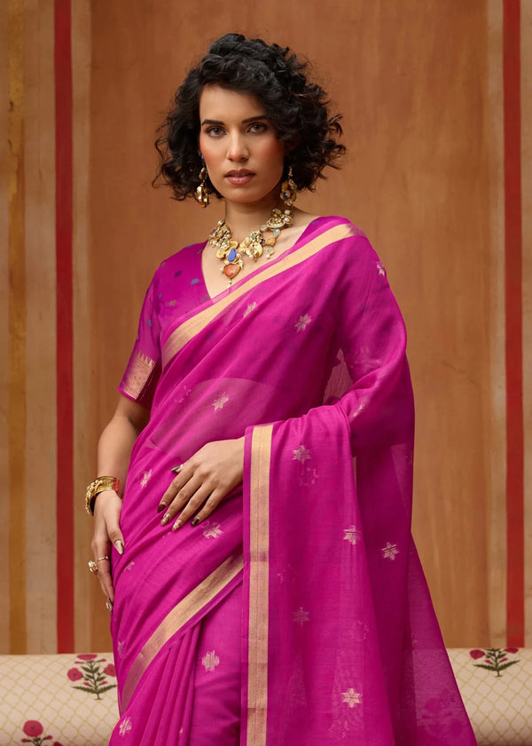 Magenta Pink Cotton Silk Saree