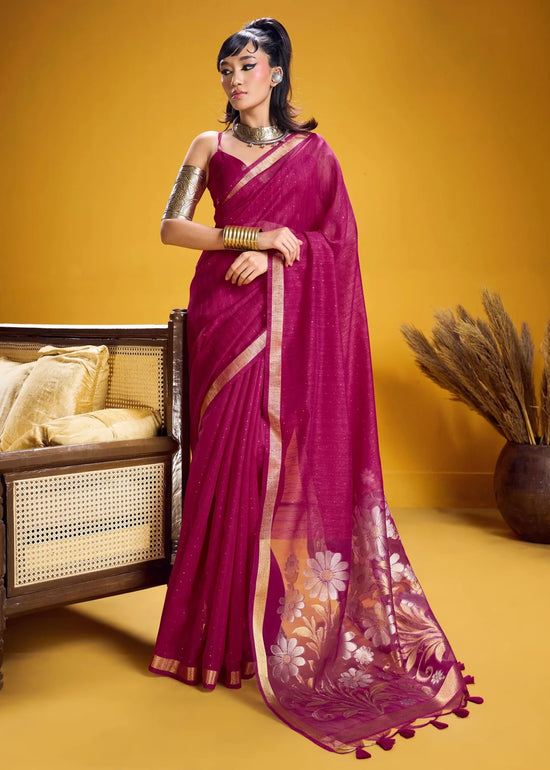 Magenta Pink Linen Silk Saree