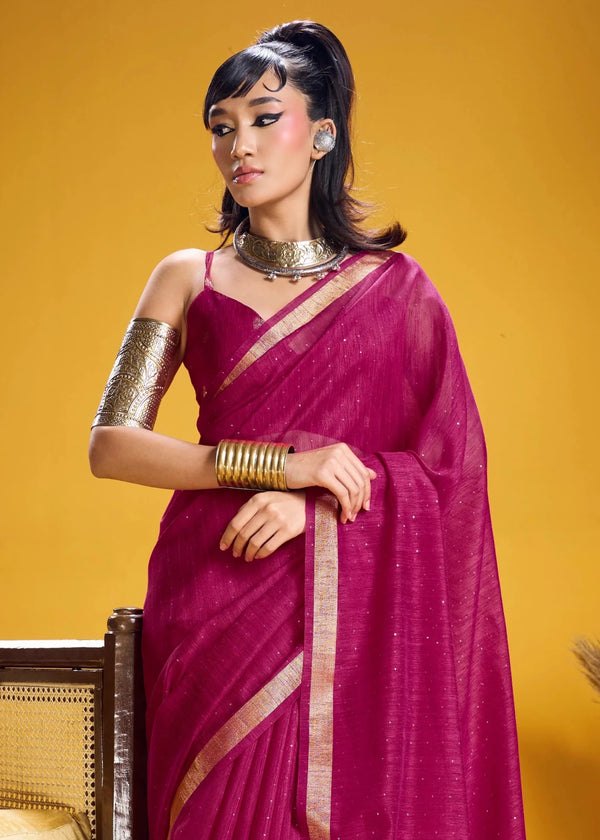 Magenta Pink Linen Silk Saree