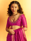 Magenta Pink Woven Designer Tussar Silk Saree, blouse close-up
