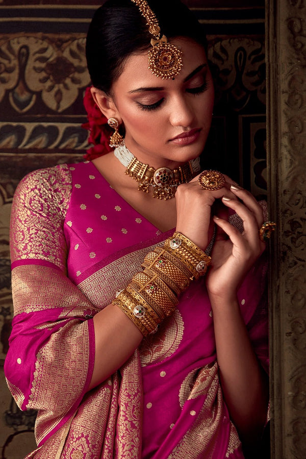 Magenta Purple Banarasi Dola Silk Designer Saree