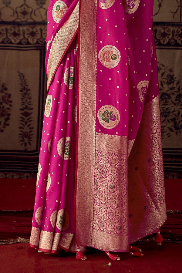Magenta Purple Banarasi Dola Silk Designer Saree