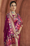 Magenta Purple Banarasi Saree With Zari Woven Motifs
