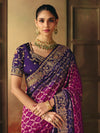 Magenta Purple Bandhani Banarasi Georgette Saree, pallu and blouse
