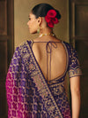 Magenta Purple Bandhani Banarasi Georgette Saree, back view