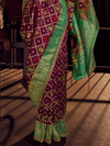Magenta Purple Patola Dola Silk Saree With Contrast Blouse
