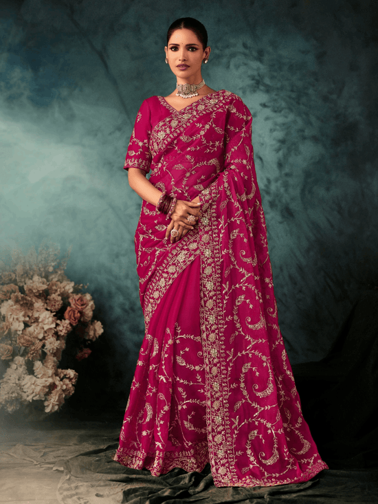 Magenta Satin Silk Saree