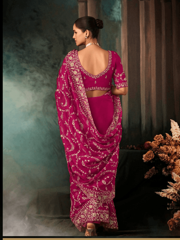 Magenta Satin Silk Saree
