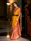 Mango Yellow Kanjivaram Saree With Contrast Blouse