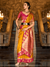 Mango Yellow Kanjivaram Saree With Contrast Blouse