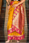 Mango Yellow Kanjivaram Saree With Contrast Blouse