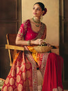 Marigold Orange Bandhani Banarasi Georgette Saree With Contrast Blouse