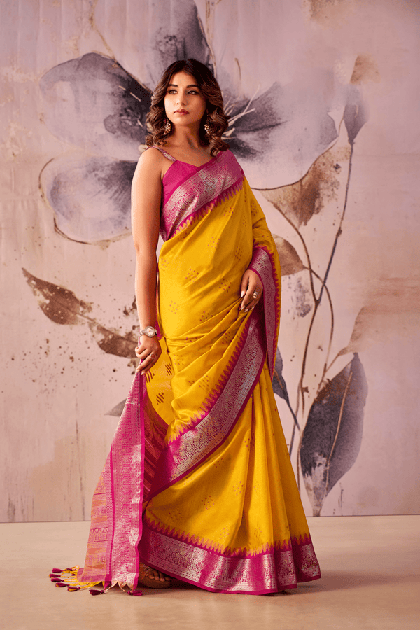 Marigold Yellow Banarasi Cotton Silk Saree