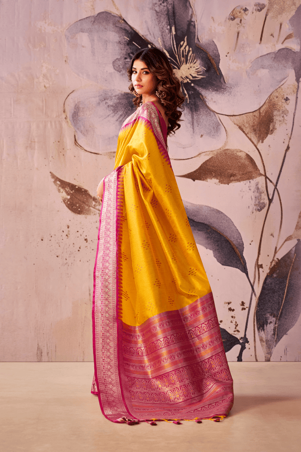 Marigold Yellow Banarasi Cotton Silk Saree