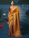 Marigold Yellow Banarasi Dola Silk Saree With Contrast Blouse