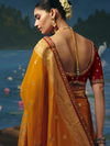 Marigold Yellow Banarasi Dola Silk Saree, back view