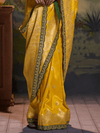 Marigold Yellow Banarasi Satin Silk Saree With Contrast Blouse