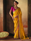 Marigold Yellow Bandhani Banarasi Georgette Saree With Contrast Blouse