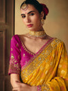 Marigold Yellow Bandhani Banarasi Georgette Saree, pallu and blouse
