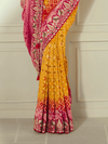 Marigold Yellow Bandhani Banarasi Georgette Saree With Contrast Blouse