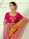 Marigold Yellow Bandhani Banarasi Georgette Saree With Contrast Blouse
