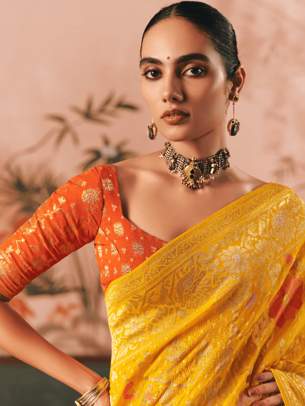 Marigold Yellow Bandhani Patola Silk Saree
