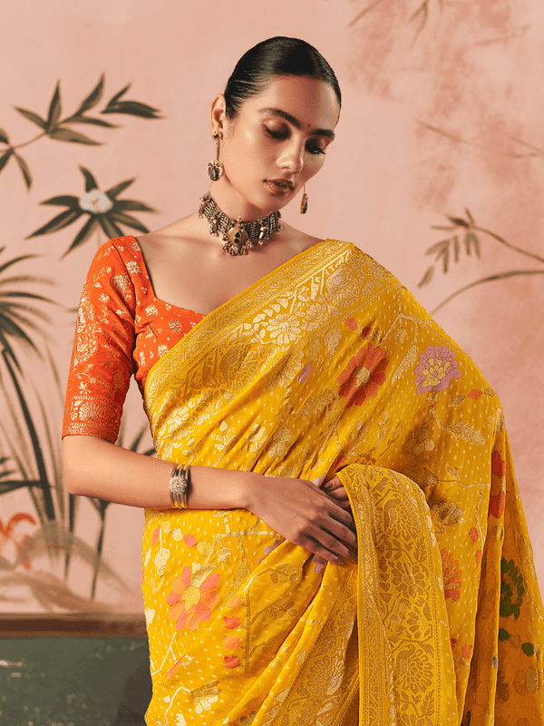 Marigold Yellow Bandhani Patola Silk Saree