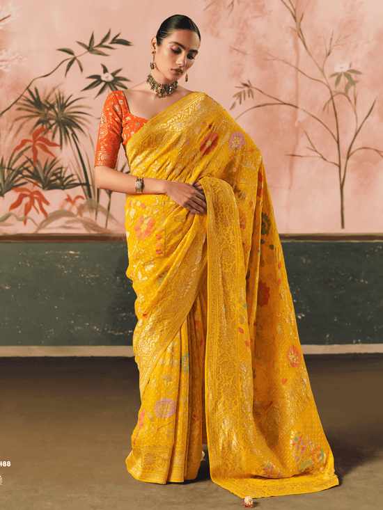 Marigold Yellow Bandhani Patola Silk Saree