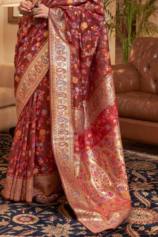 Maroon Kashmiri Pashmina Saree