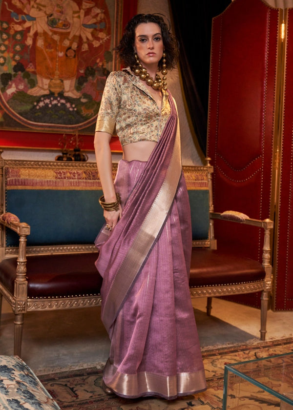 Mauve Lavender Chiffon Silk Saree
