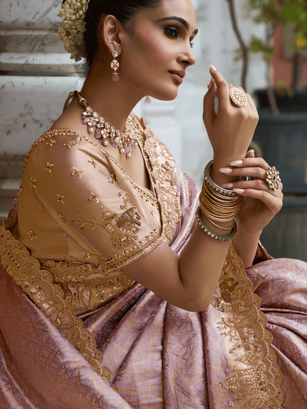 Mauve Pink Banarasi Tissue Silk Saree