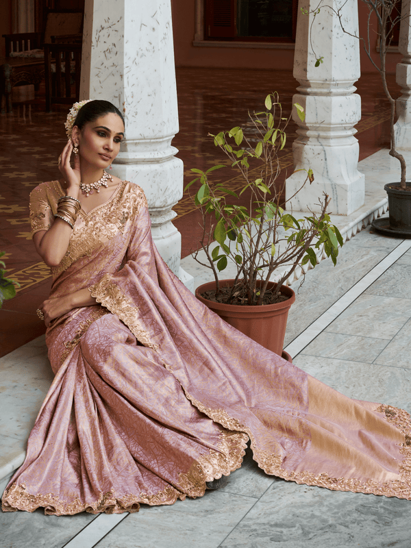 Mauve Pink Banarasi Tissue Silk Saree