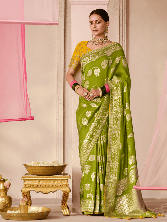 Mehendi Green Banarasi Dola Silk Saree