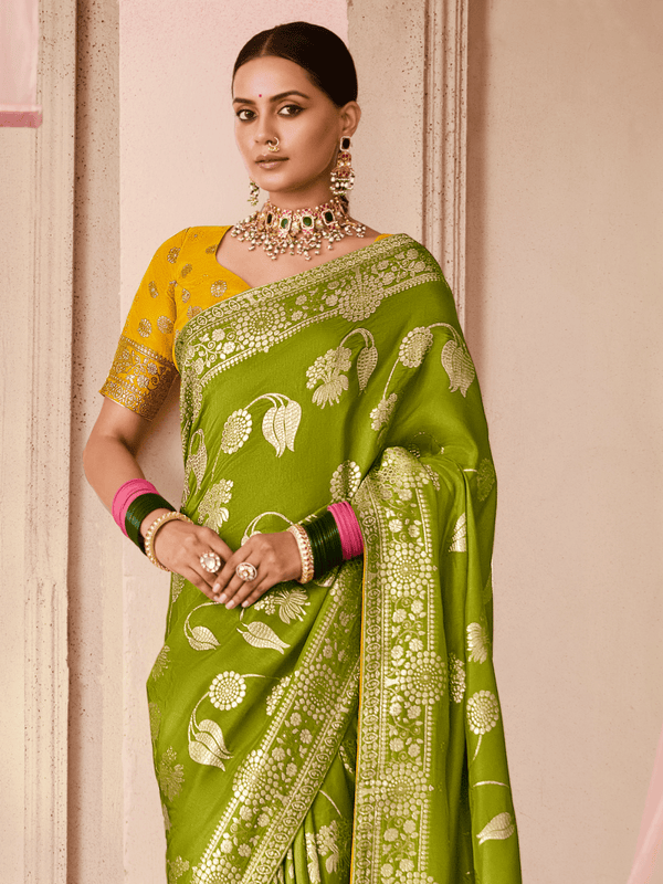 Mehendi Green Banarasi Dola Silk Saree