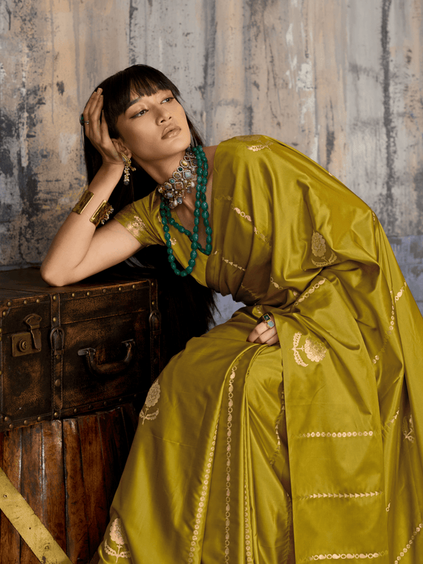 Mehendi Green Banarasi Satin Silk Saree
