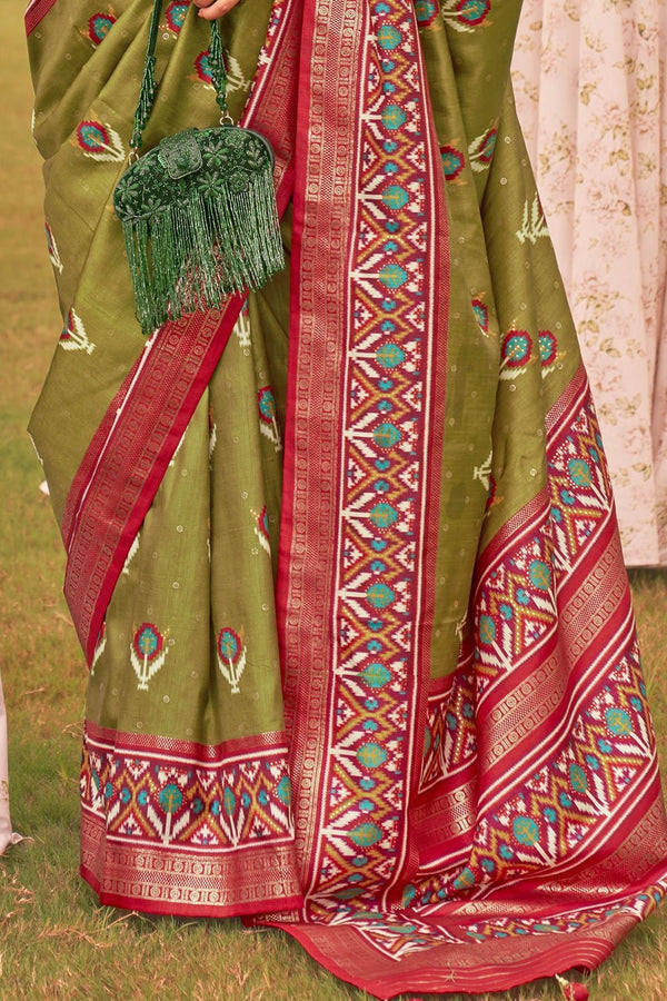 Metallic Bronze Printed Patola Silk Saree