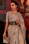 Middle Grey Banarasi Handloom Weaving Silk Saree