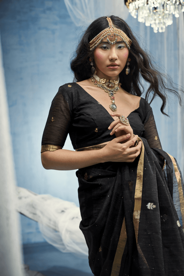 Midnight Black Banarasi Silk Saree