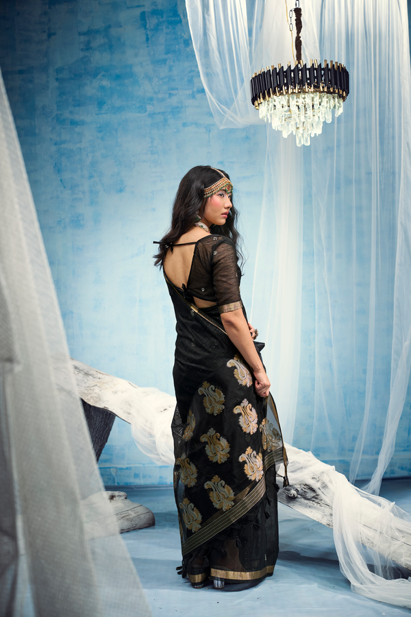 Midnight Black Banarasi Silk Saree