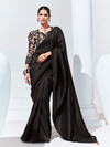 Midnight Black Embroidered Designer Georgette Saree