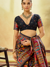 Midnight Black Kashmiri Kani Handloom Cotton Silk Saree
