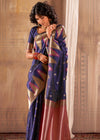 Midnight Blue Woven Banarasi Saree With Temple Border