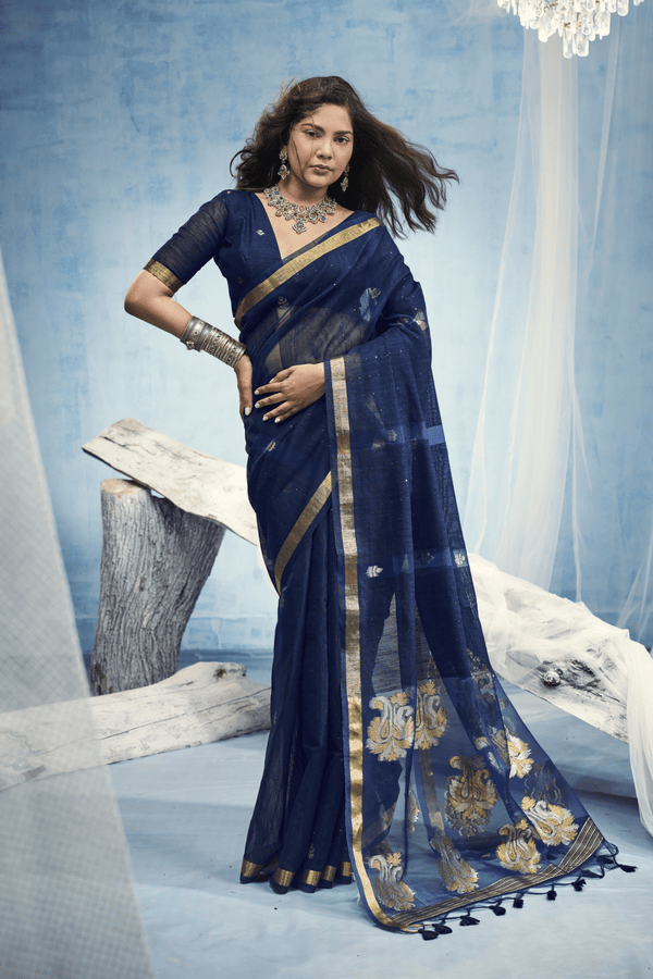 Midnight Navy Banarasi Silk Saree