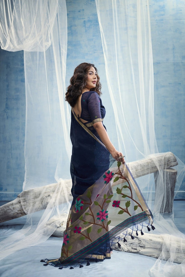 Midnight Navy Paithani Cotton Silk Saree