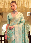 Mint Green Banarasi Satin Silk Saree