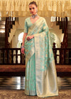 Mint Green Banarasi Satin Silk Saree