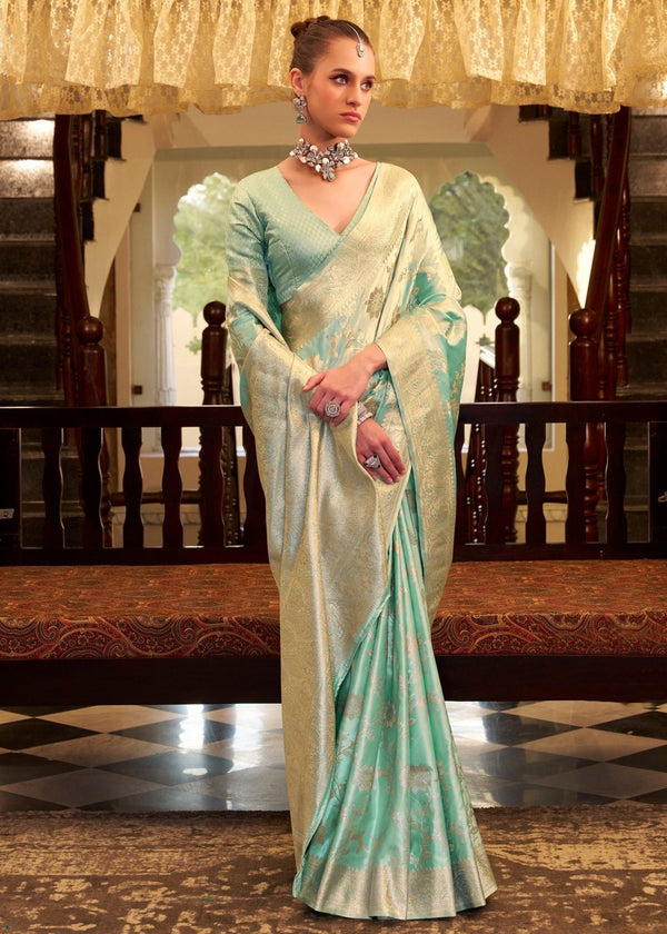 Mint Green Banarasi Satin Silk Saree